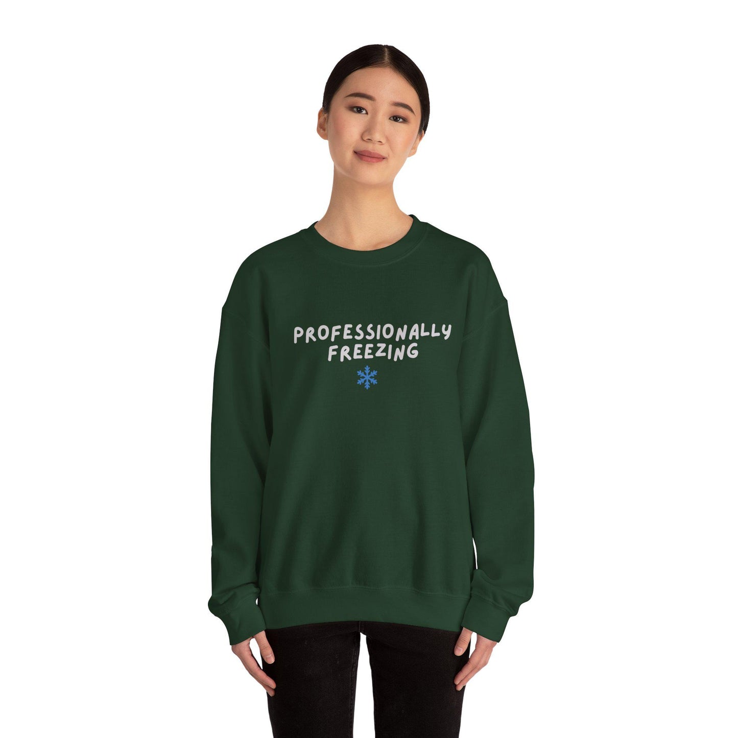 Professionally Freezing Crewneck Sweatshirt | Funny Winter Snowflake Design