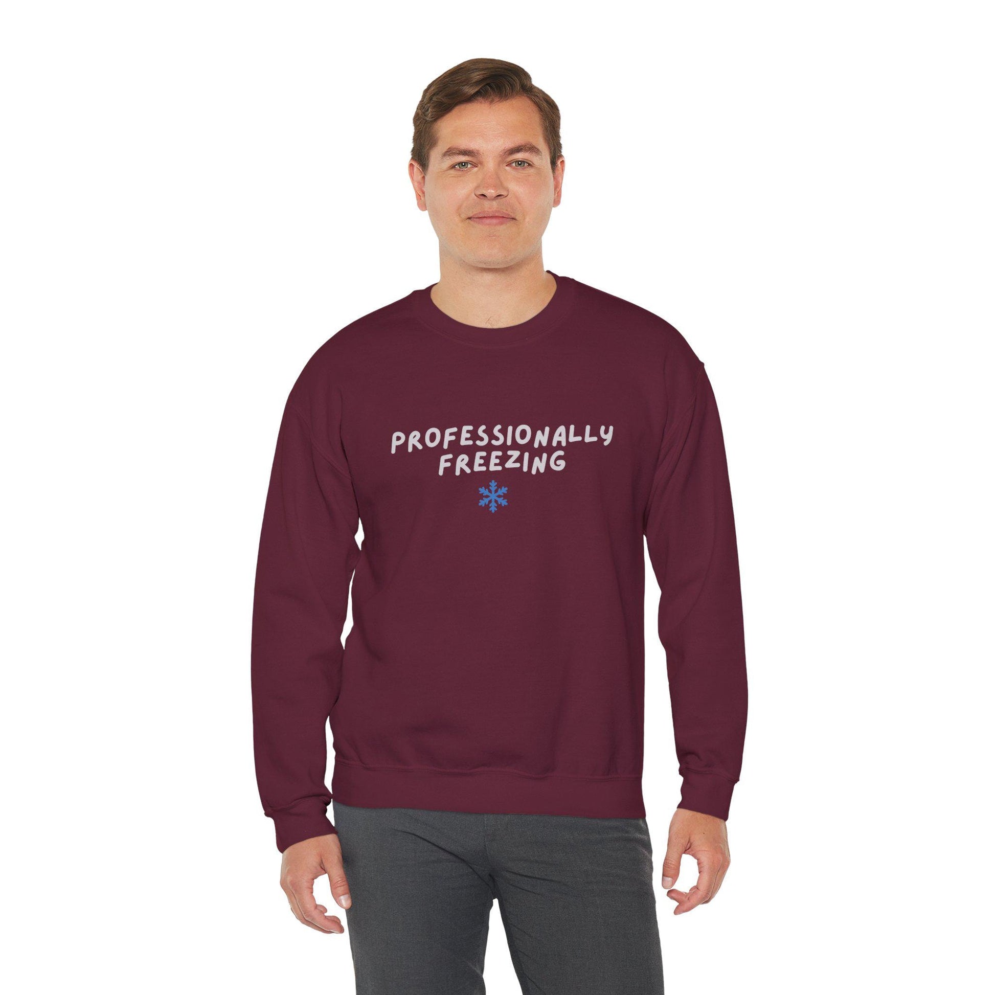 Professionally Freezing Crewneck Sweatshirt | Funny Winter Snowflake Design