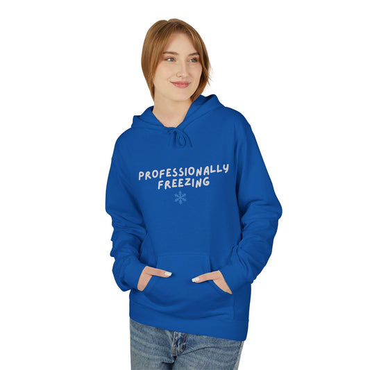Professionally Freezing Hoodie | Handwritten Text, Snowflake Accent
