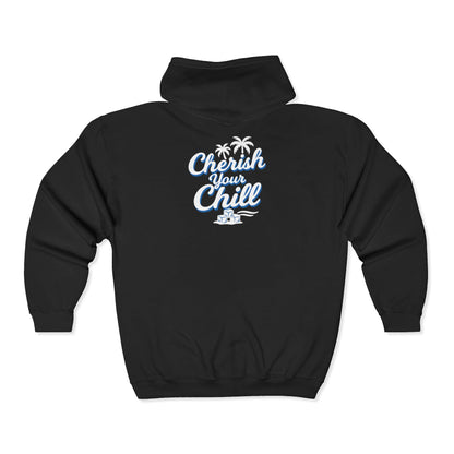 Cherish Your Chill Hoodie | Zip-Up Sweatshirt with Palm Tree Design