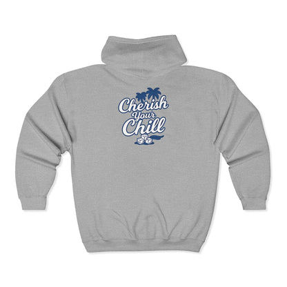 Cherish Your Chill Hoodie | Zip-Up Sweatshirt with Palm Tree Design