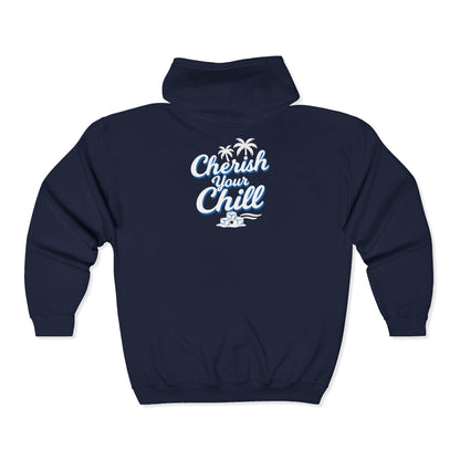 Cherish Your Chill Hoodie | Zip-Up Sweatshirt with Palm Tree Design