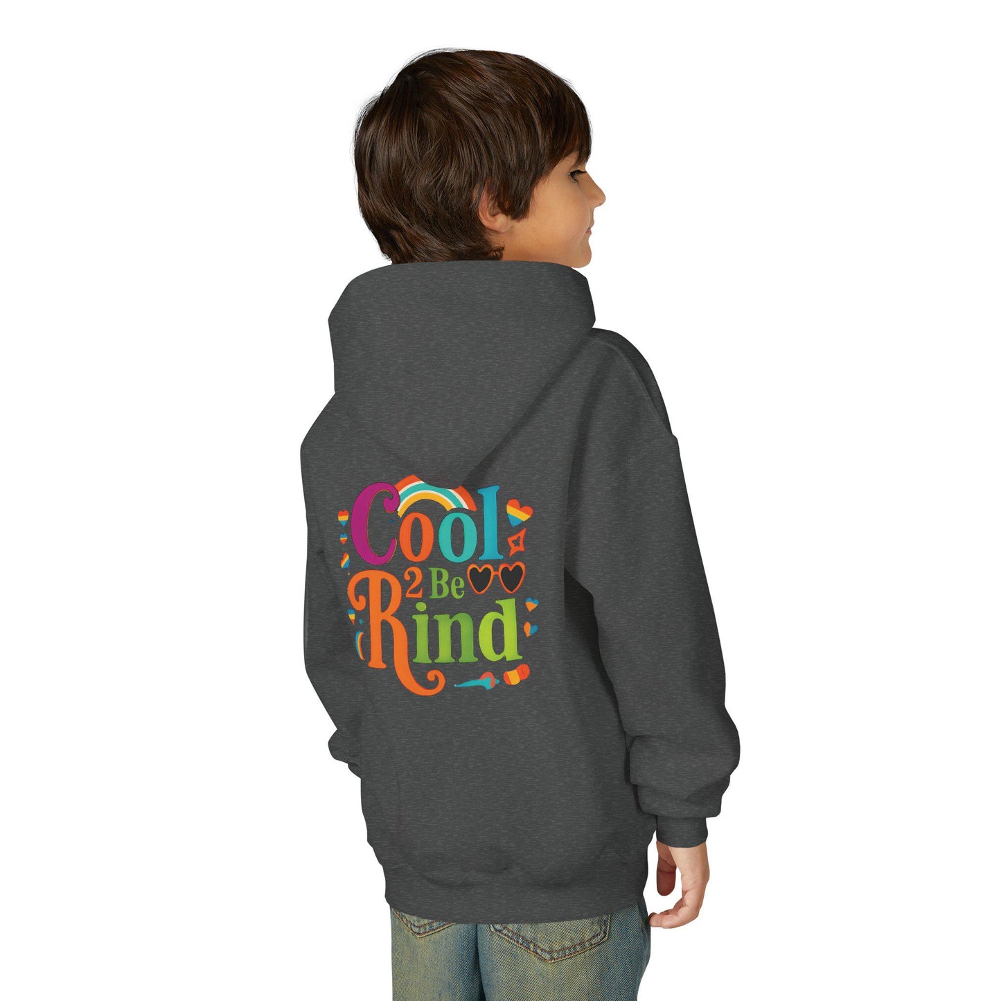 Cool 2 Be Kind Hoodie | Youth Hooded Sweatshirt, Colorful Rainbow Kindness Design