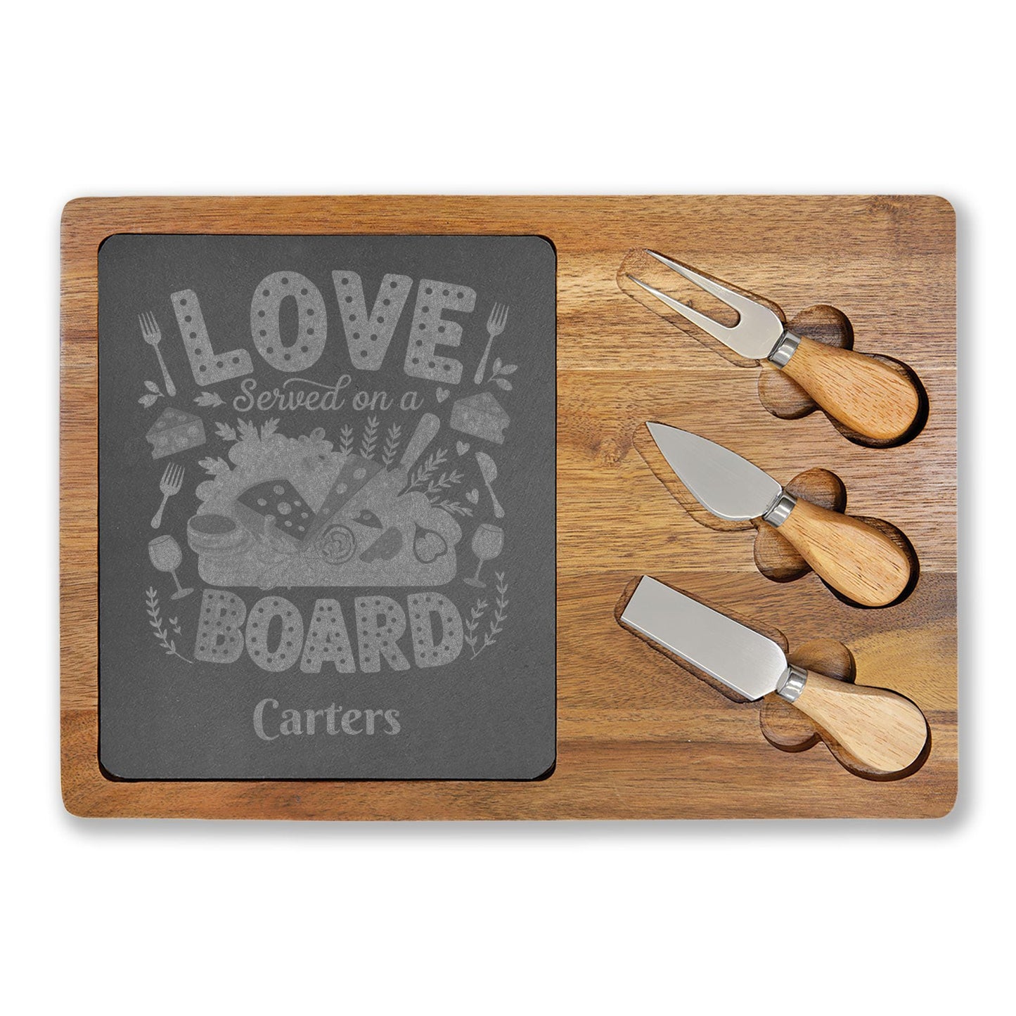 Love Served On A Board Charcuterie| Engraved Acacia Cheese Board
