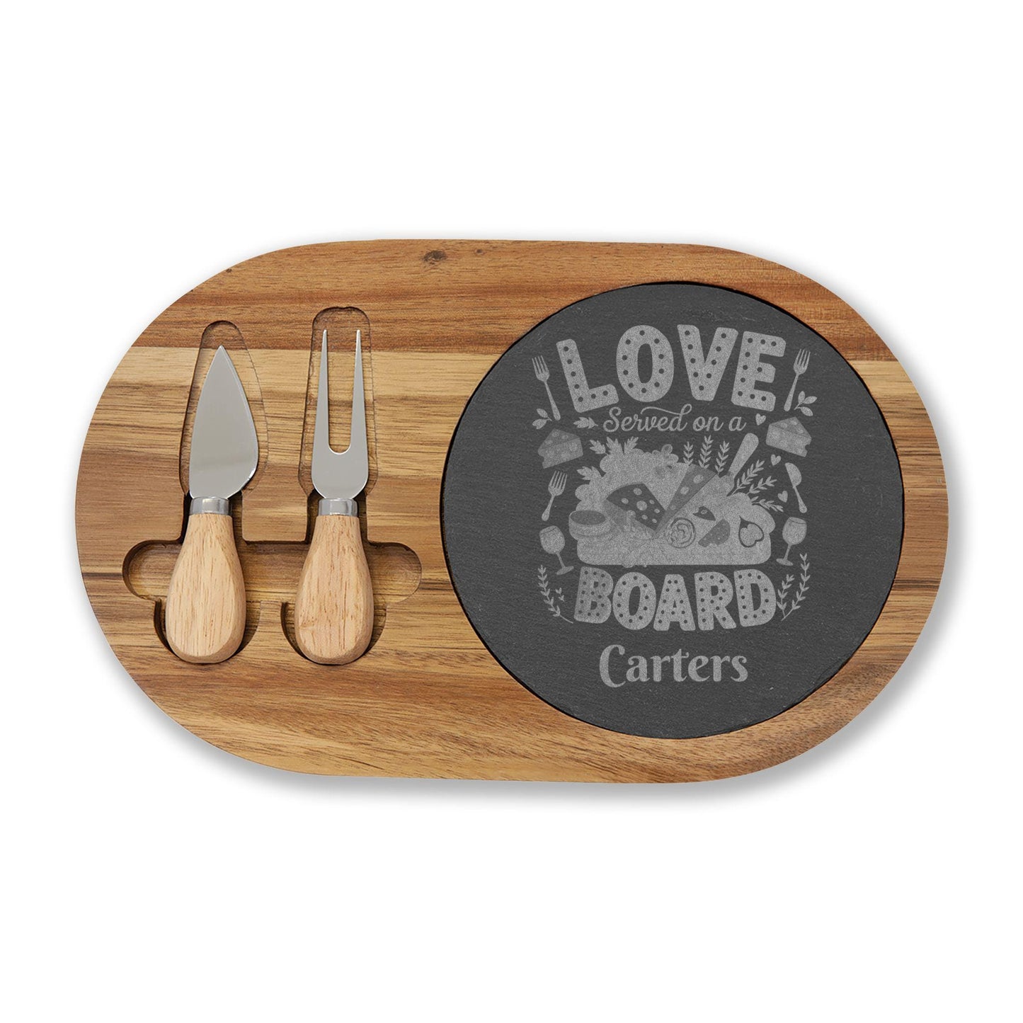 Love Served On A Board Charcuterie| Engraved Acacia Cheese Board