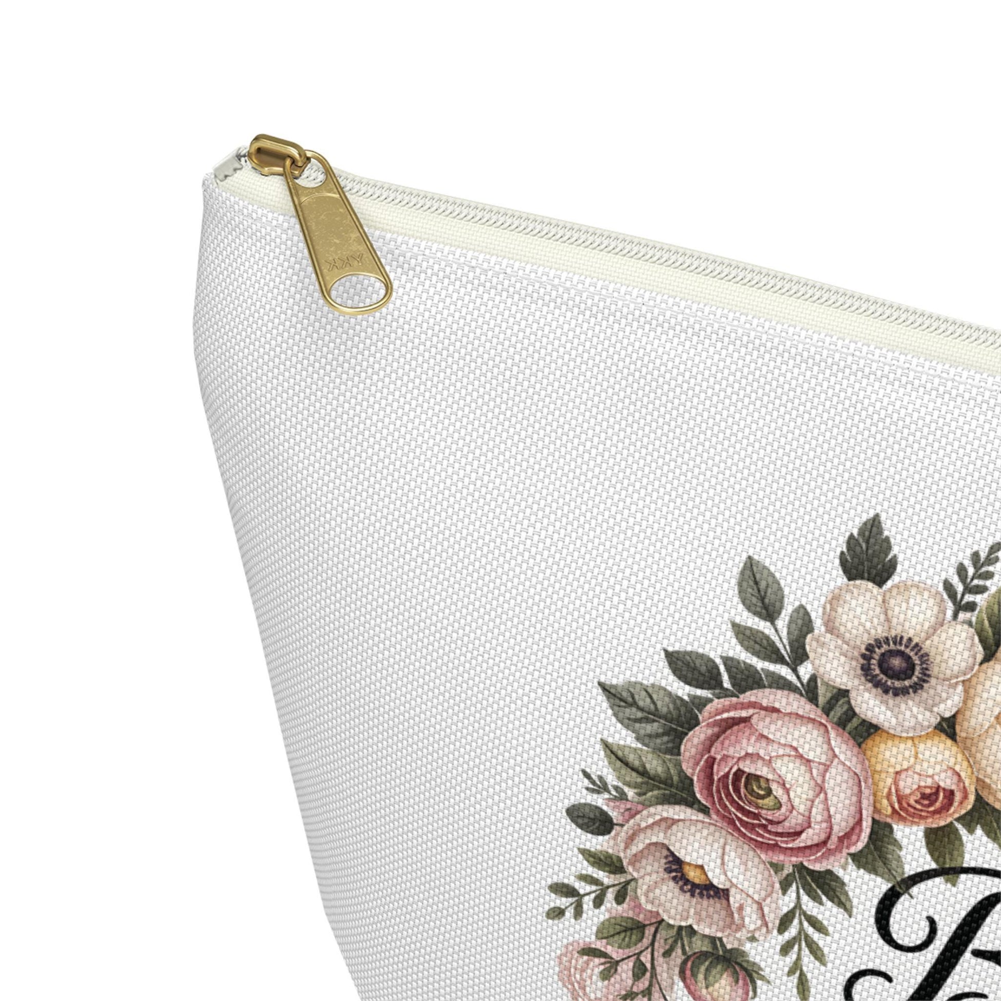 Bride Squad Accessory Pouch, Personalized Bridesmaid Makeup Bag | Floral Wreath Design