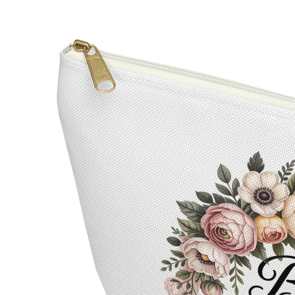 Bride Squad Accessory Pouch, Personalized Bridesmaid Makeup Bag | Floral Wreath Design