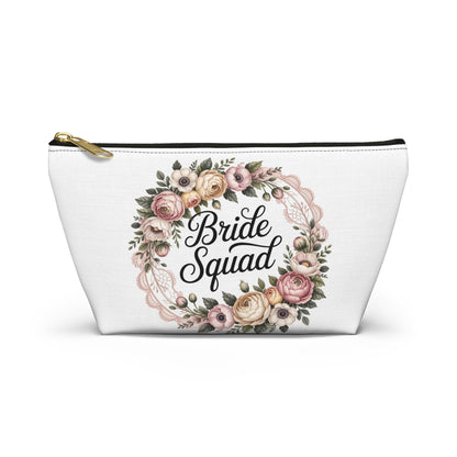 Bride Squad Accessory Pouch, Personalized Bridesmaid Makeup Bag | Floral Wreath Design