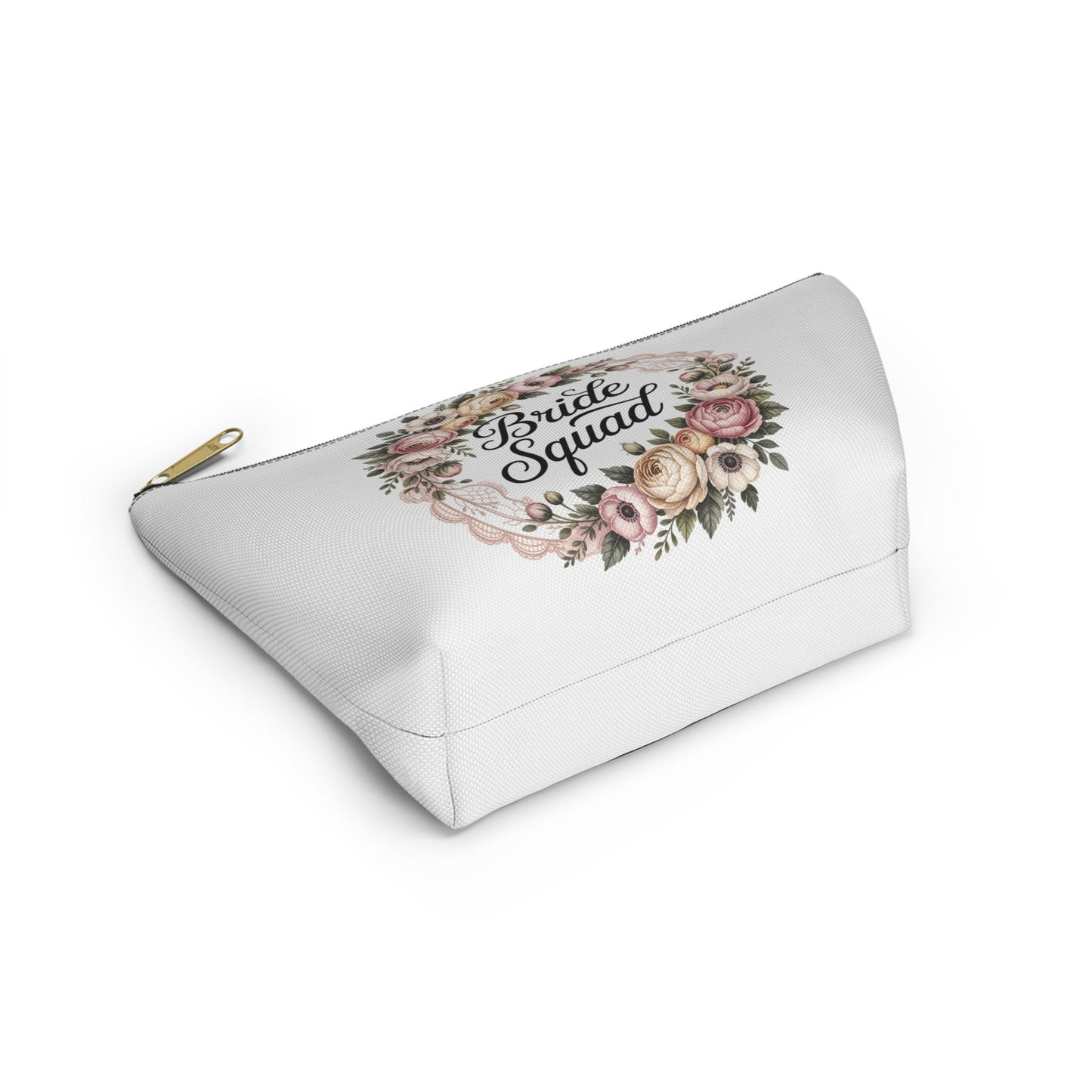 Bride Squad Accessory Pouch, Personalized Bridesmaid Makeup Bag | Floral Wreath Design