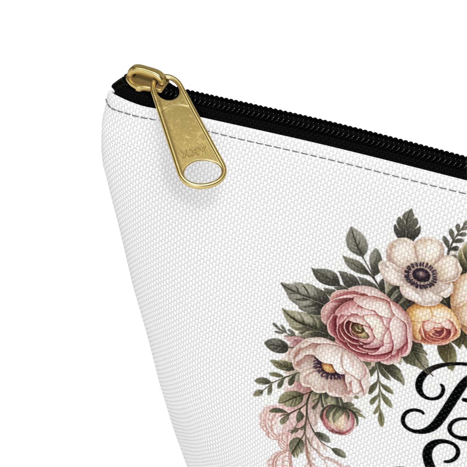 Bride Squad Accessory Pouch, Personalized Bridesmaid Makeup Bag | Floral Wreath Design