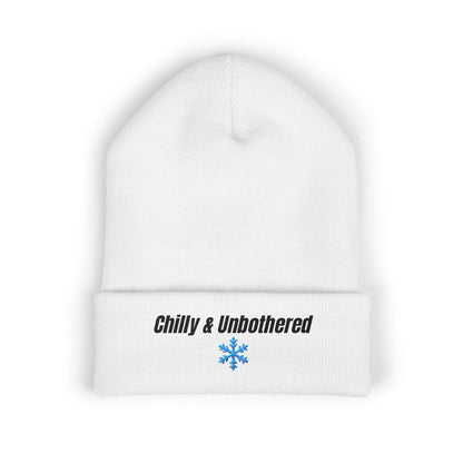 Chilly & Unbothered beanie | Embroidered cuffed knit hat, snowflake design