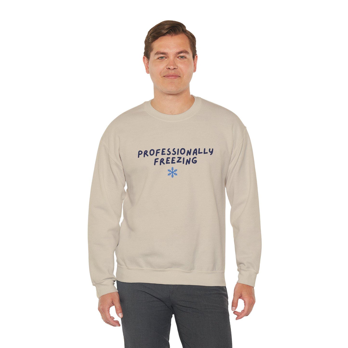 Professionally Freezing Crewneck Sweatshirt | Funny Winter Snowflake Design