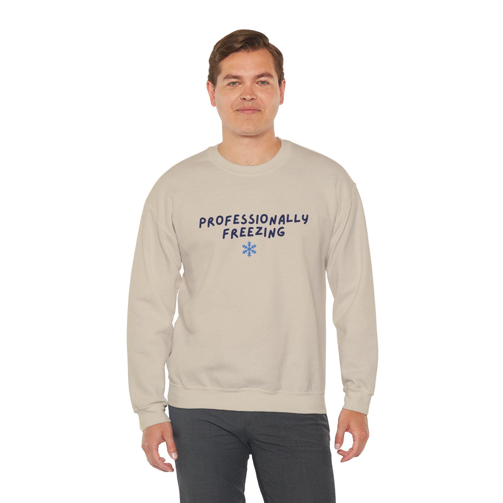 Professionally Freezing Crewneck Sweatshirt | Funny Winter Snowflake Design