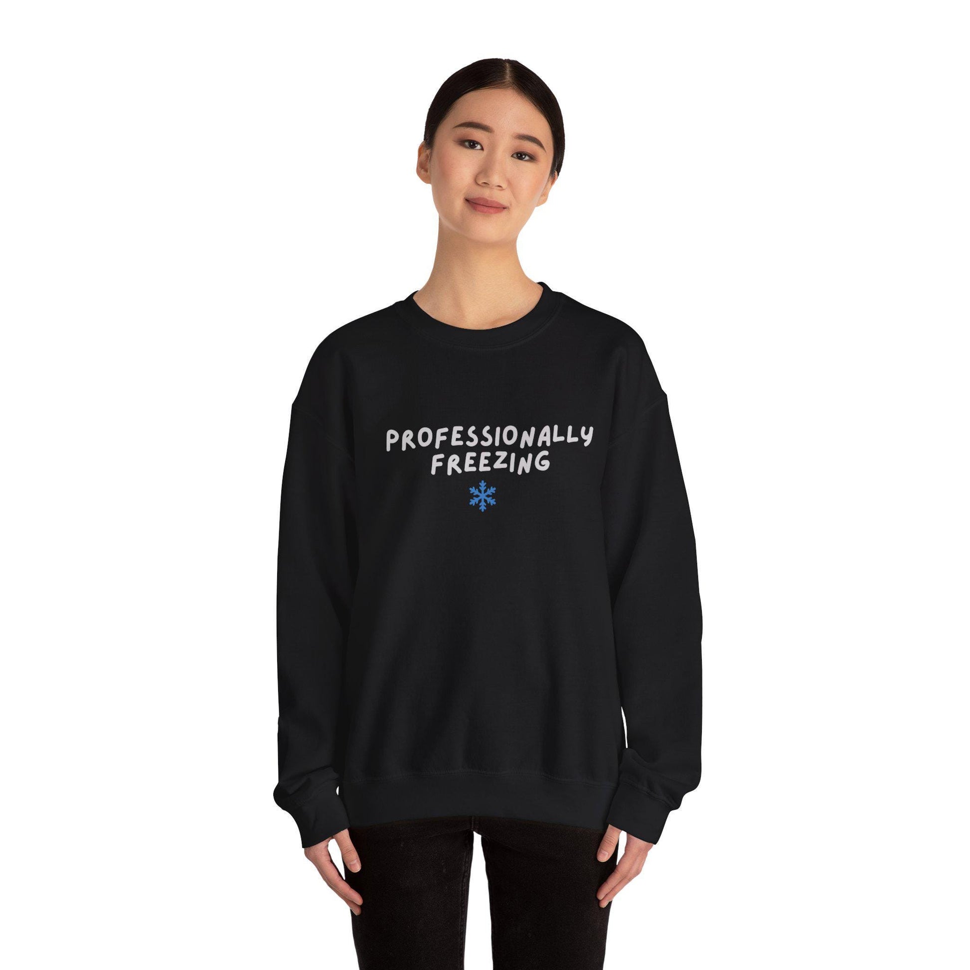 Professionally Freezing Crewneck Sweatshirt | Funny Winter Snowflake Design