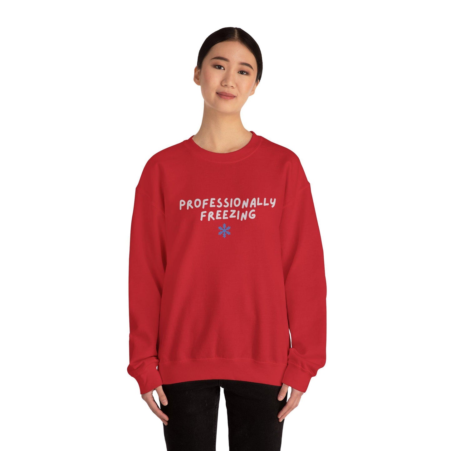 Professionally Freezing Crewneck Sweatshirt | Funny Winter Snowflake Design