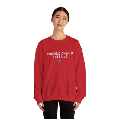 Professionally Freezing Crewneck Sweatshirt | Funny Winter Snowflake Design