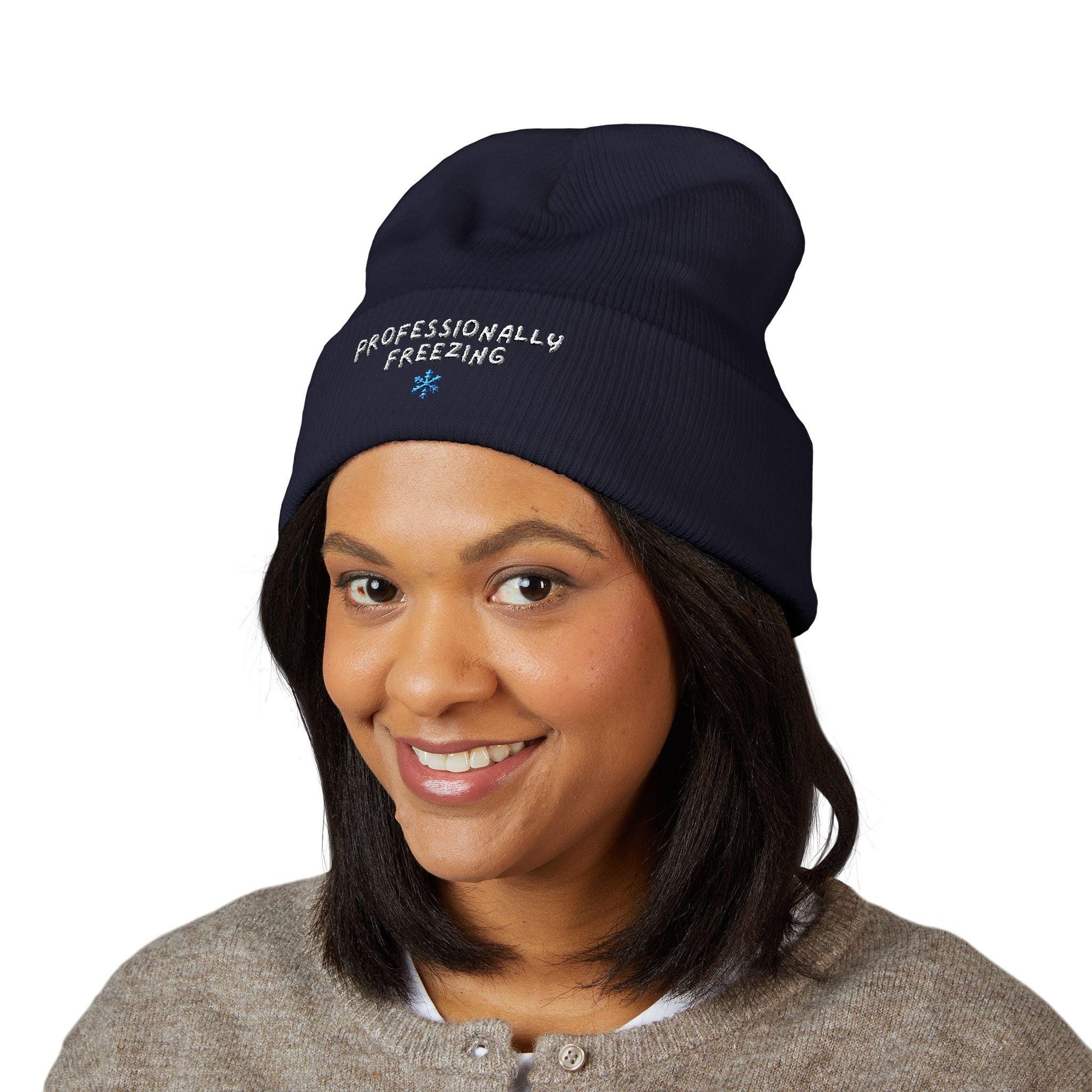 Professionally Freezing beanie | Cuffed Beanie Embroidered Snowflake