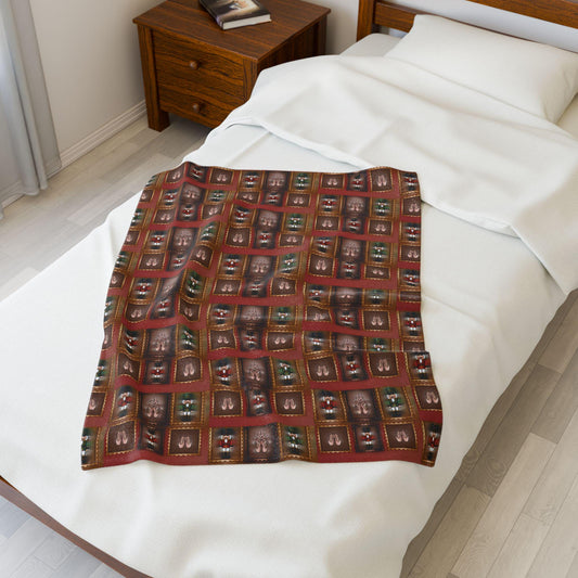 Nutcracker Pattern Velveteen Blanket | Holiday Toy Soldier Plaid