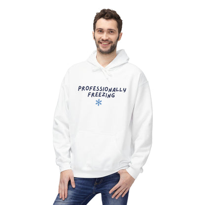 Professionally Freezing Hoodie | Handwritten Text, Snowflake Accent