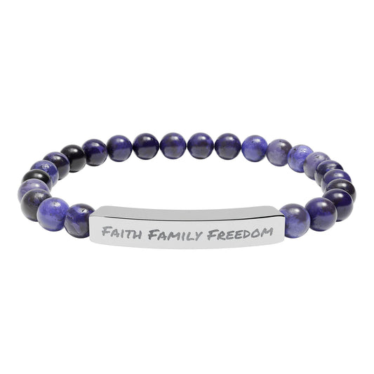 Faith Family Freedom Stone Bar Bracelet | Engraved Beaded Bracelet