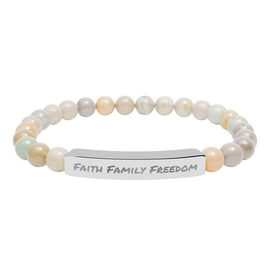 Faith Family Freedom Stone Bar Bracelet | Engraved Beaded Bracelet