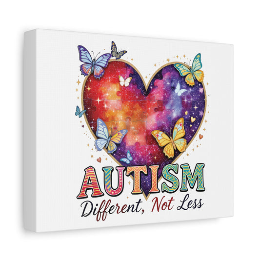 Autism Heart Puzzle Rainbow Butterflies Canvas Matte Stretched 1.25"