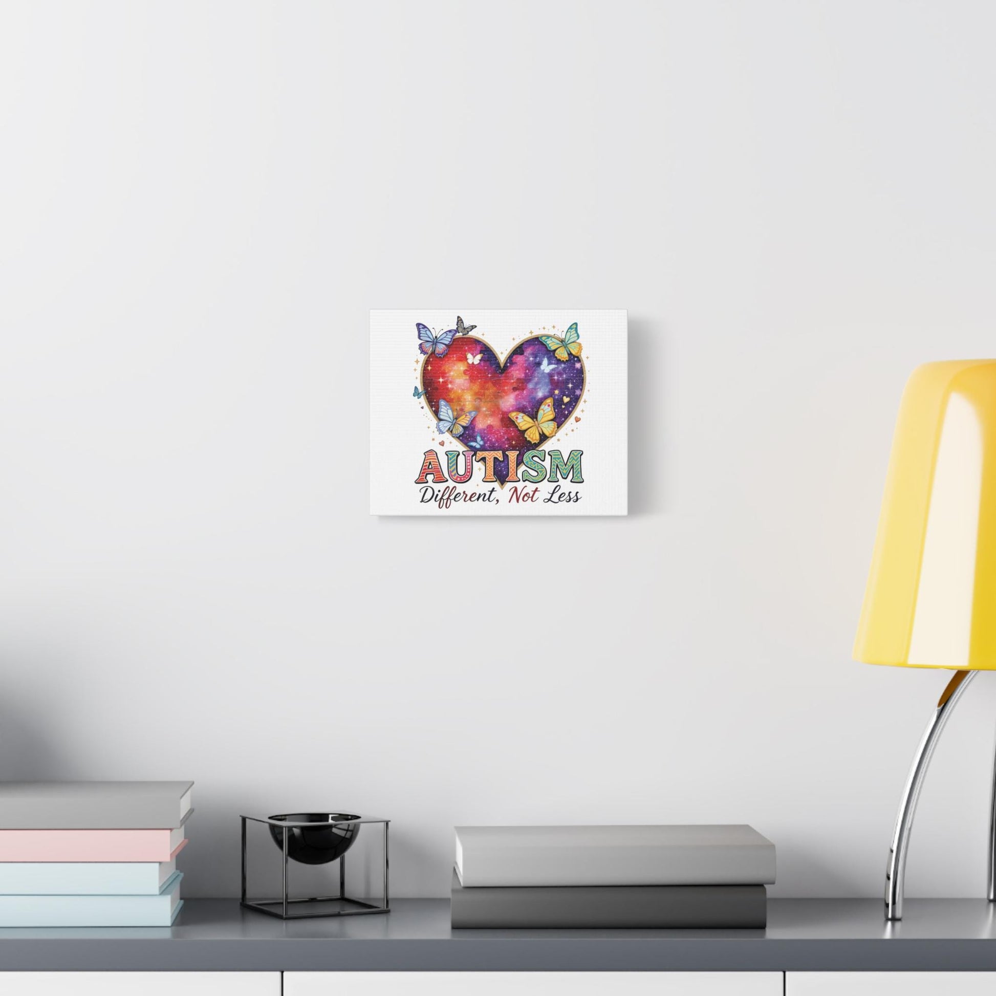 Autism Heart Puzzle Rainbow Butterflies Canvas Matte Stretched 1.25"