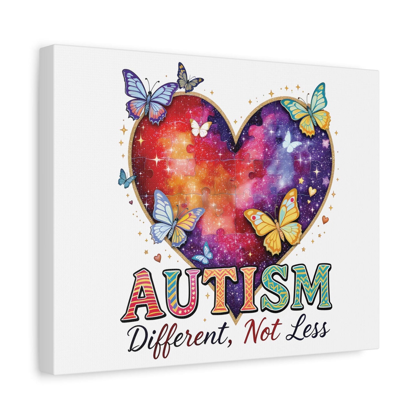 Autism Heart Puzzle Rainbow Butterflies Canvas Matte Stretched 1.25"