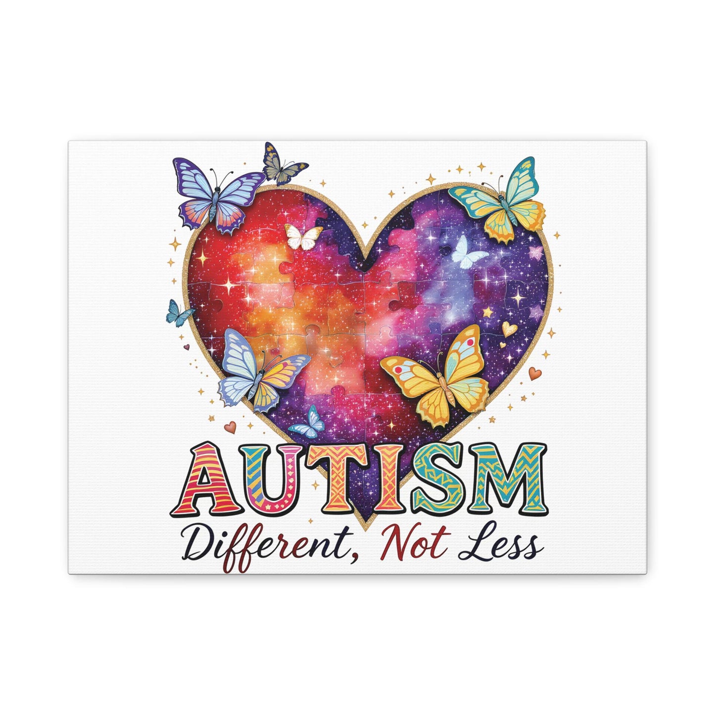 Autism Heart Puzzle Rainbow Butterflies Canvas Matte Stretched 1.25"