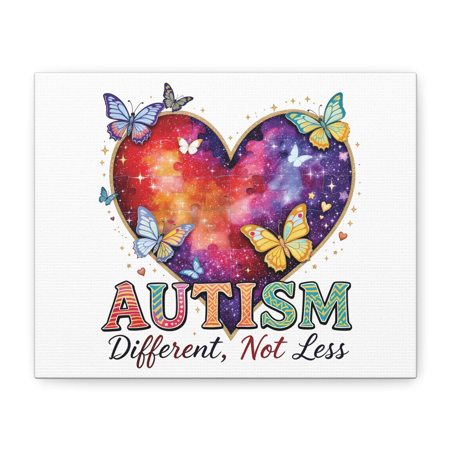 Autism Heart Puzzle Rainbow Butterflies Canvas Matte Stretched 1.25"