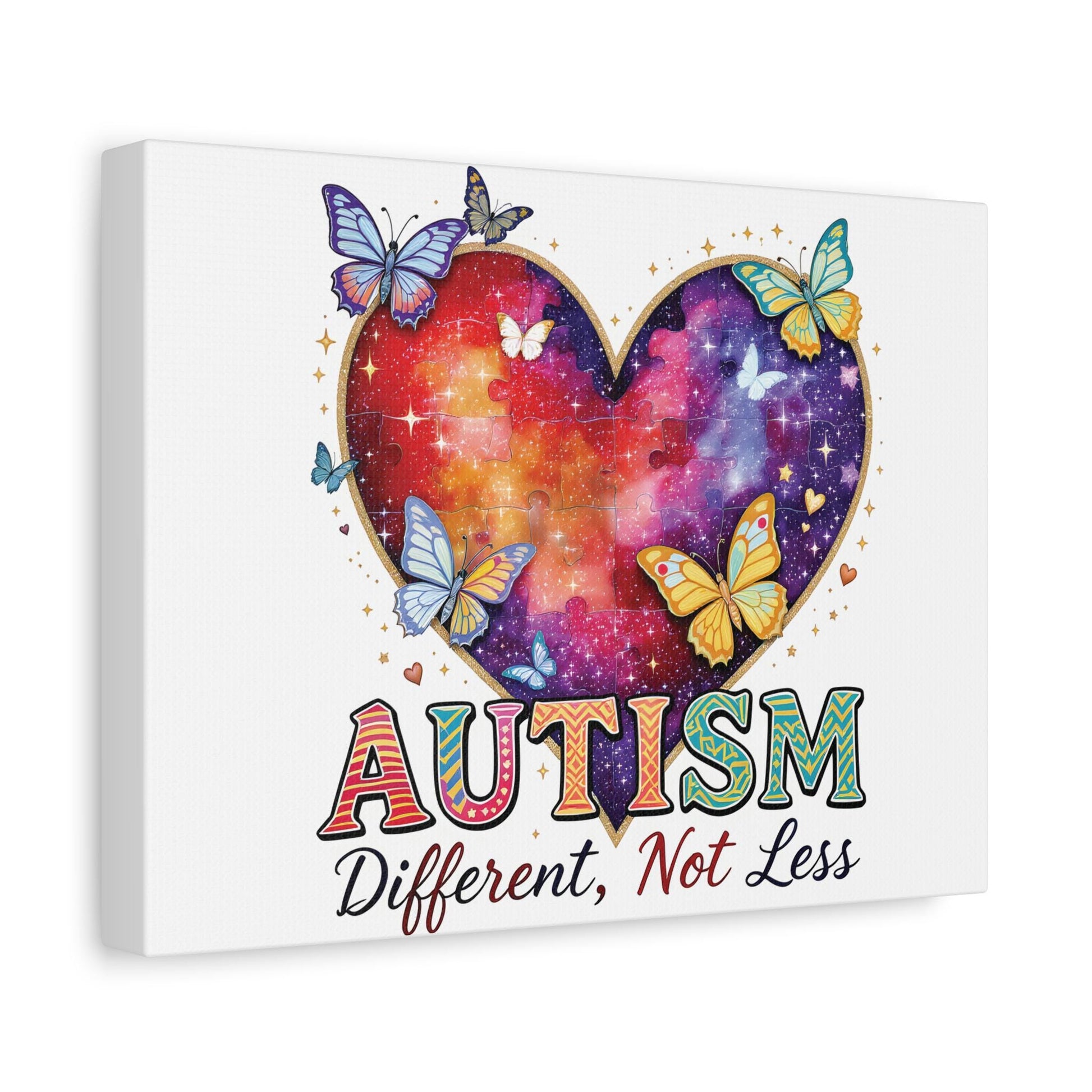 Autism Heart Puzzle Rainbow Butterflies Canvas Matte Stretched 1.25"
