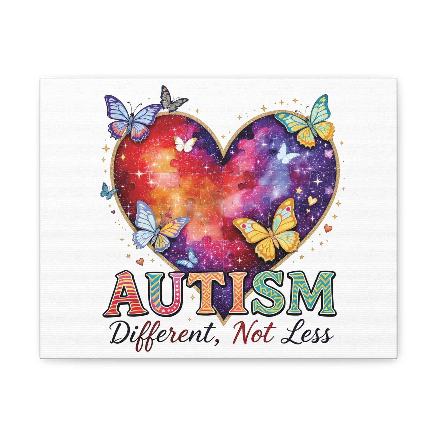 Autism Heart Puzzle Rainbow Butterflies Canvas Matte Stretched 1.25"