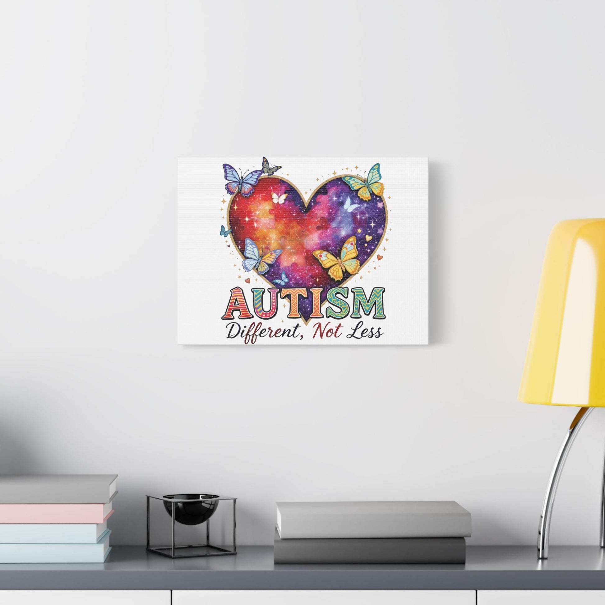Autism Heart Puzzle Rainbow Butterflies Canvas Matte Stretched 1.25"