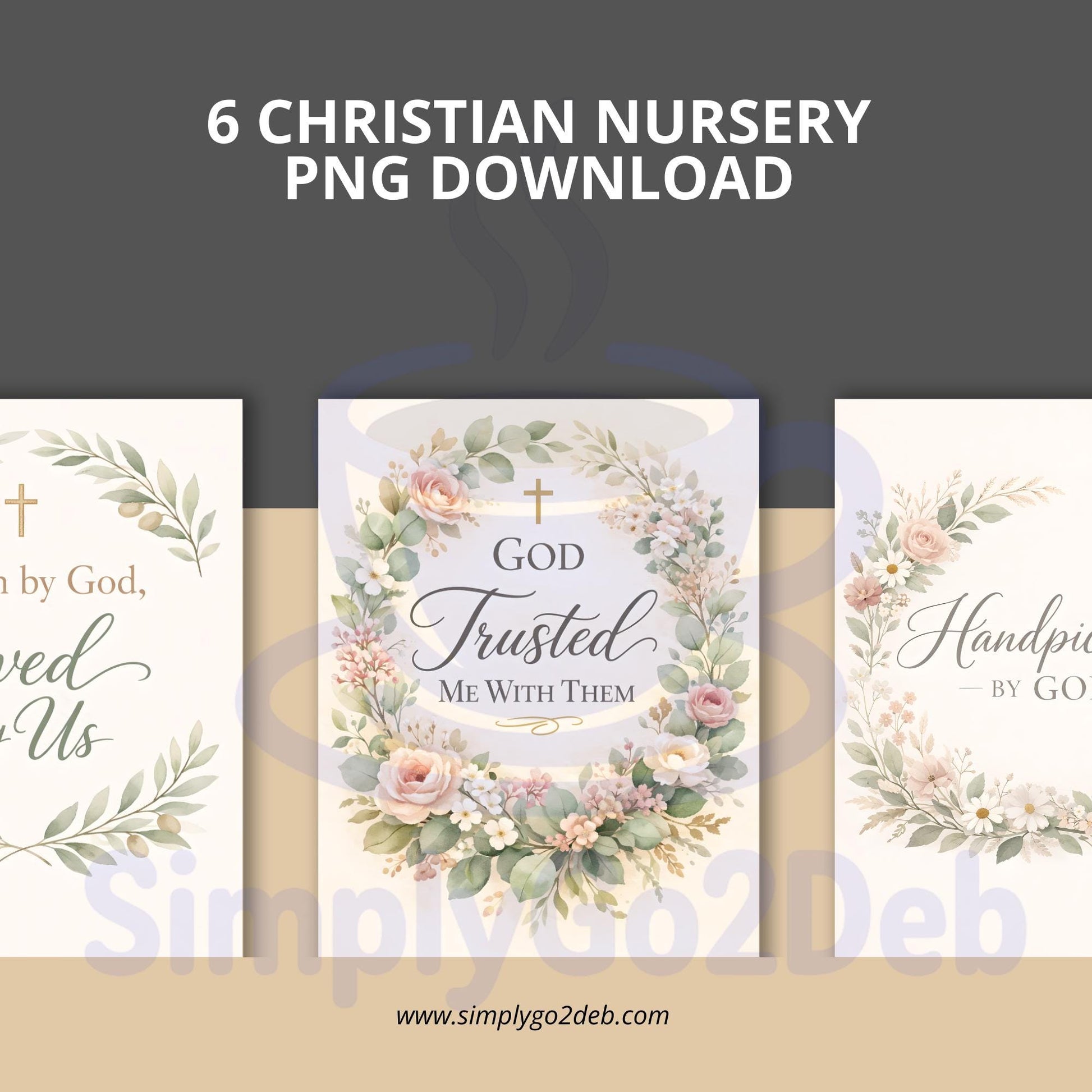 Christian Nursery Wall Art Set of 6, Neutral Floral Faith Based Prints, Boho Art