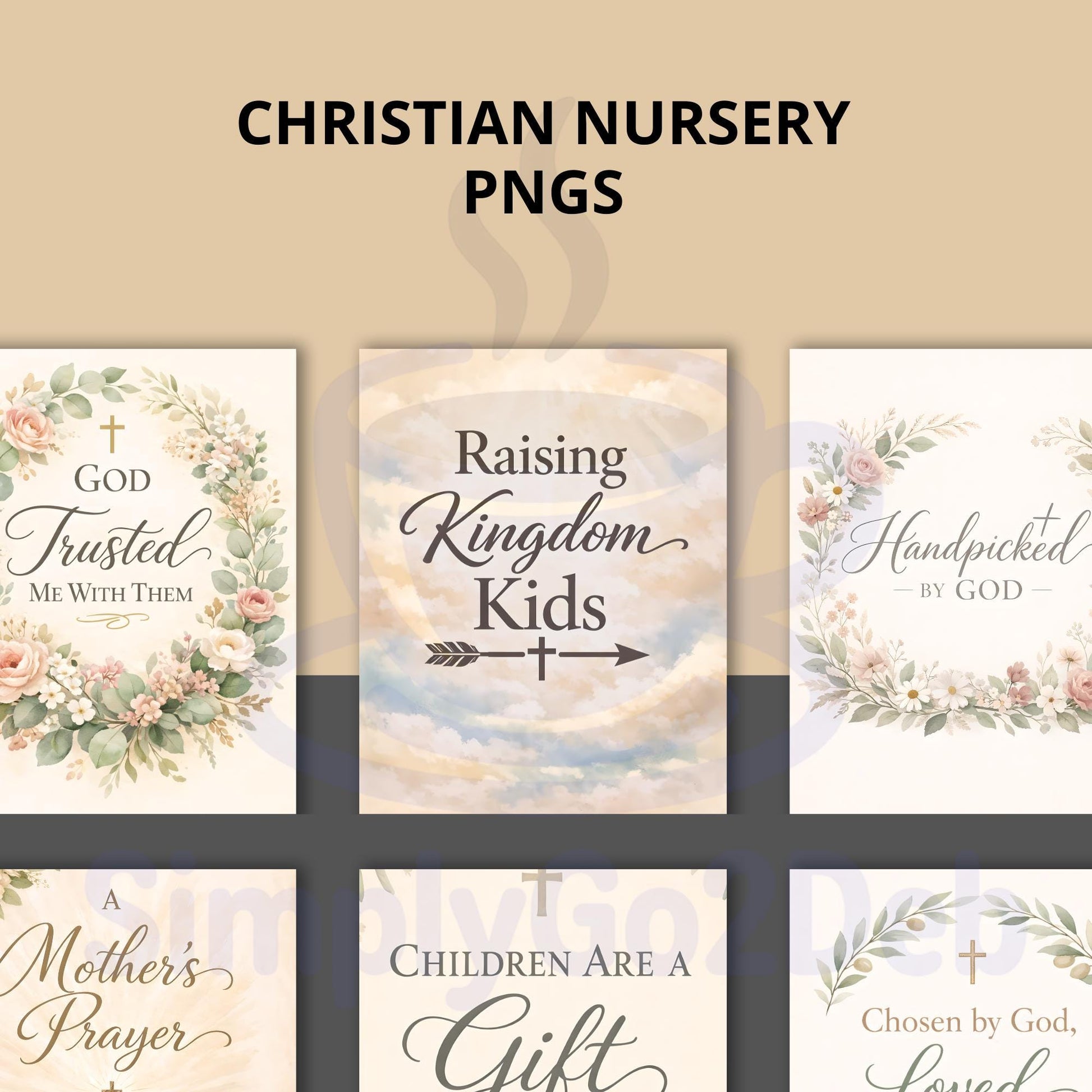 Christian Nursery Wall Art Set of 6, Neutral Floral Faith Based Prints, Boho Art