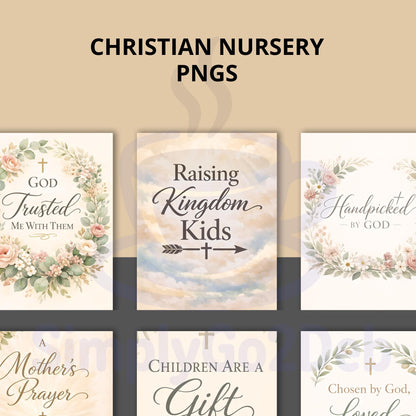 Christian Nursery Wall Art Set of 6, Neutral Floral Faith Based Prints, Boho Art