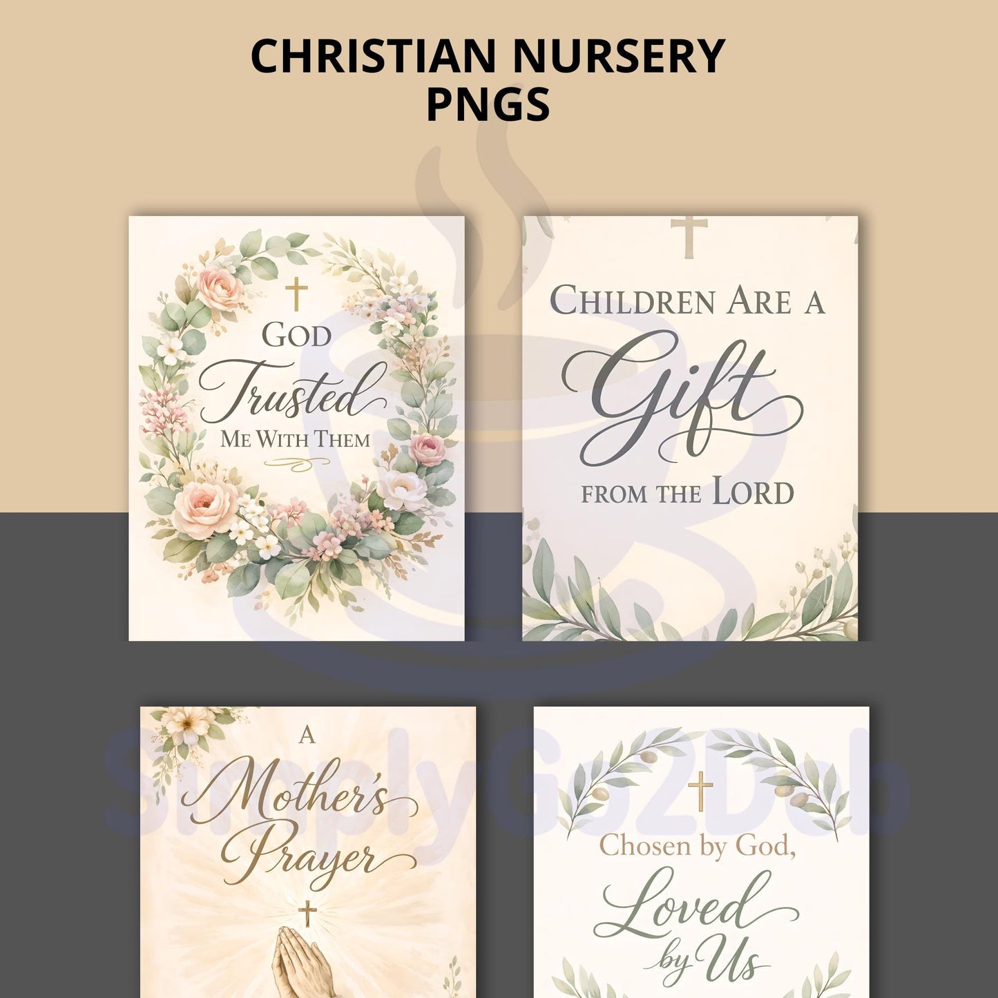 Christian Nursery Wall Art Set of 6, Neutral Floral Faith Based Prints, Boho Art