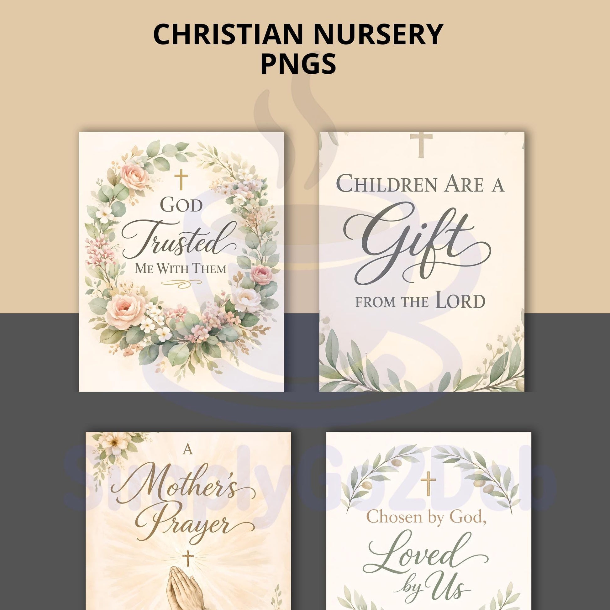 Christian Nursery Wall Art Set of 6, Neutral Floral Faith Based Prints, Boho Art