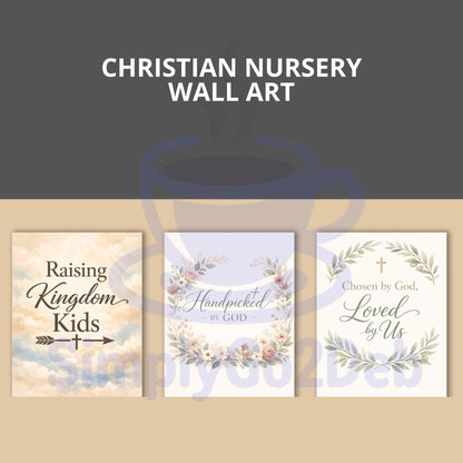 Christian Nursery Wall Art Set of 6, Neutral Floral Faith Based Prints, Boho Art
