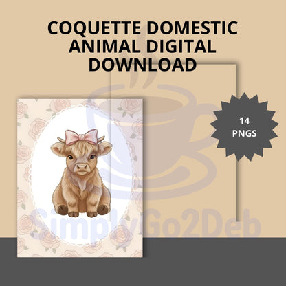 Coquette Baby Animal Nursery Wall Art, Pink Decor Set - Set of 14