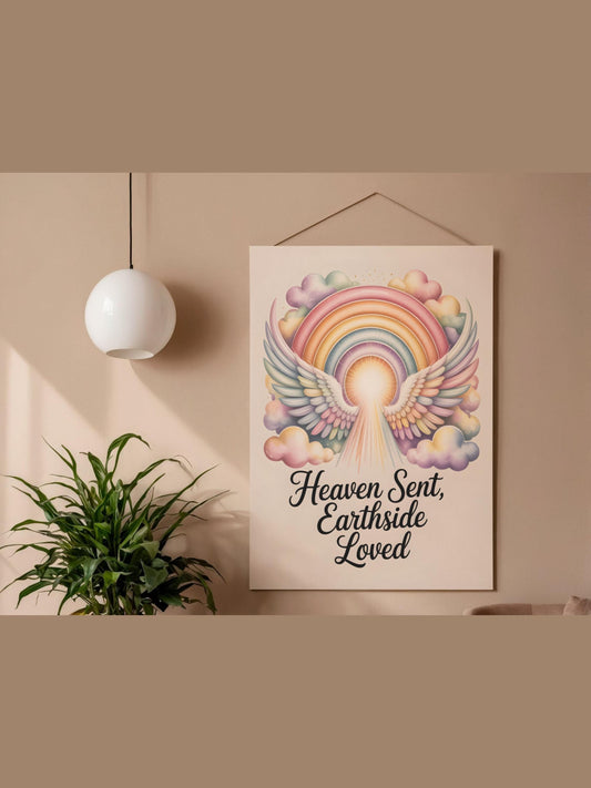 Heaven Sent Earthside Loved Rainbow Baby Wall Art Printable Nursery Angel Decor