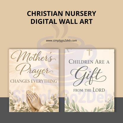 Christian Nursery Wall Art Set of 6, Neutral Floral Faith Based Prints, Boho Art