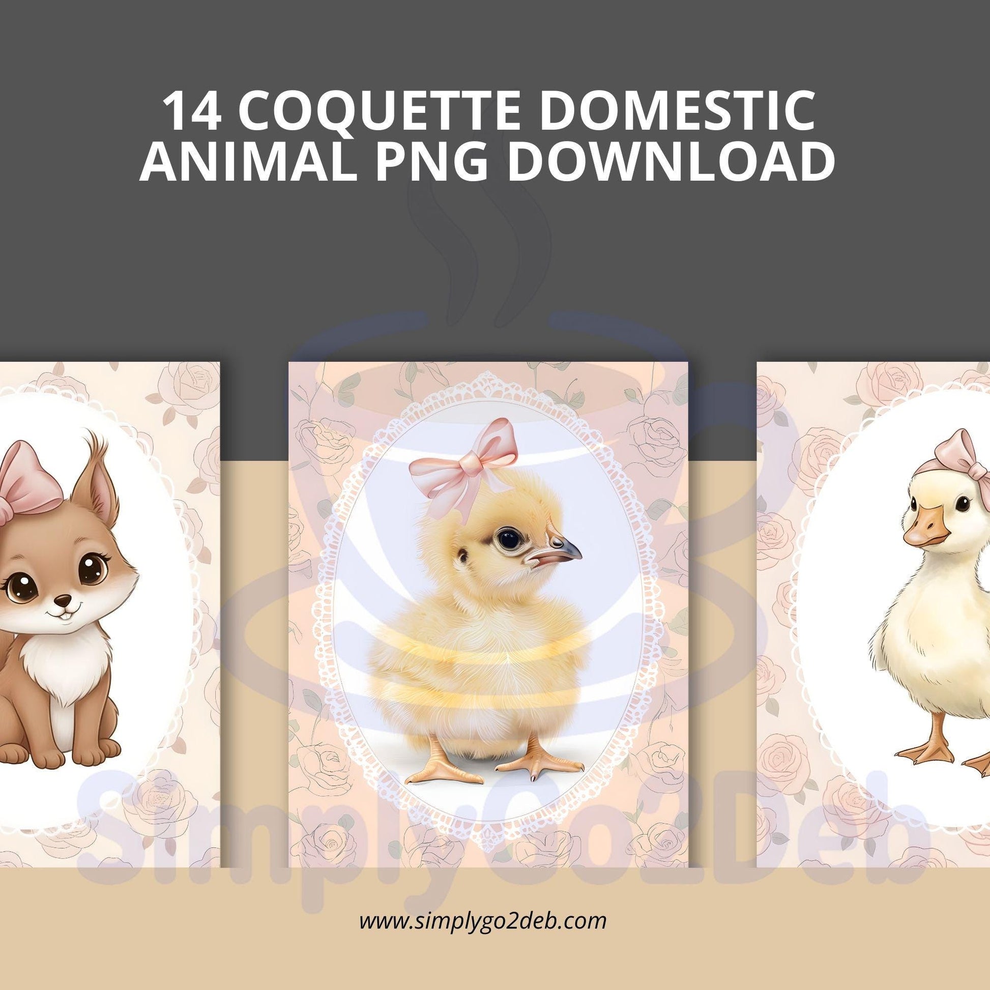 Coquette Baby Animal Nursery Wall Art, Pink Decor Set - Set of 14