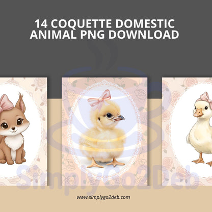 Coquette Baby Animal Nursery Wall Art, Pink Decor Set - Set of 14