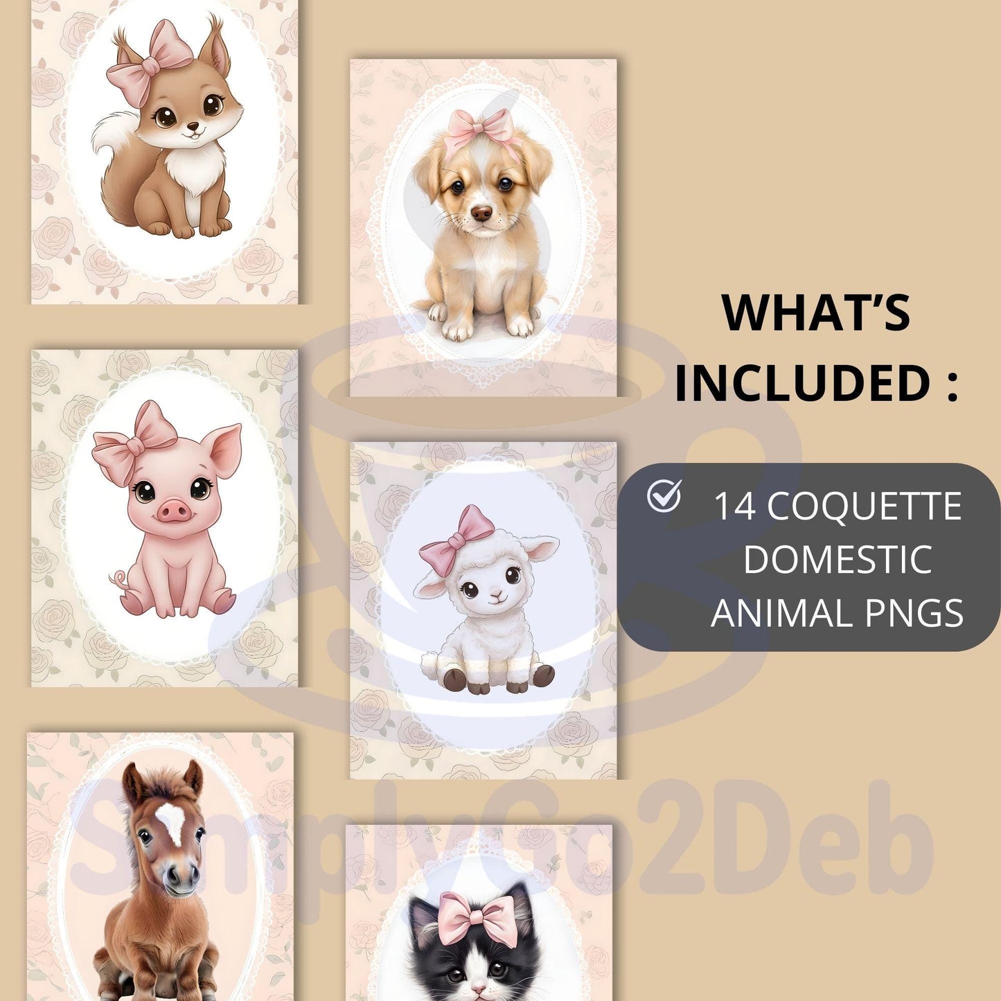 Coquette Baby Animal Nursery Wall Art, Pink Decor Set - Set of 14