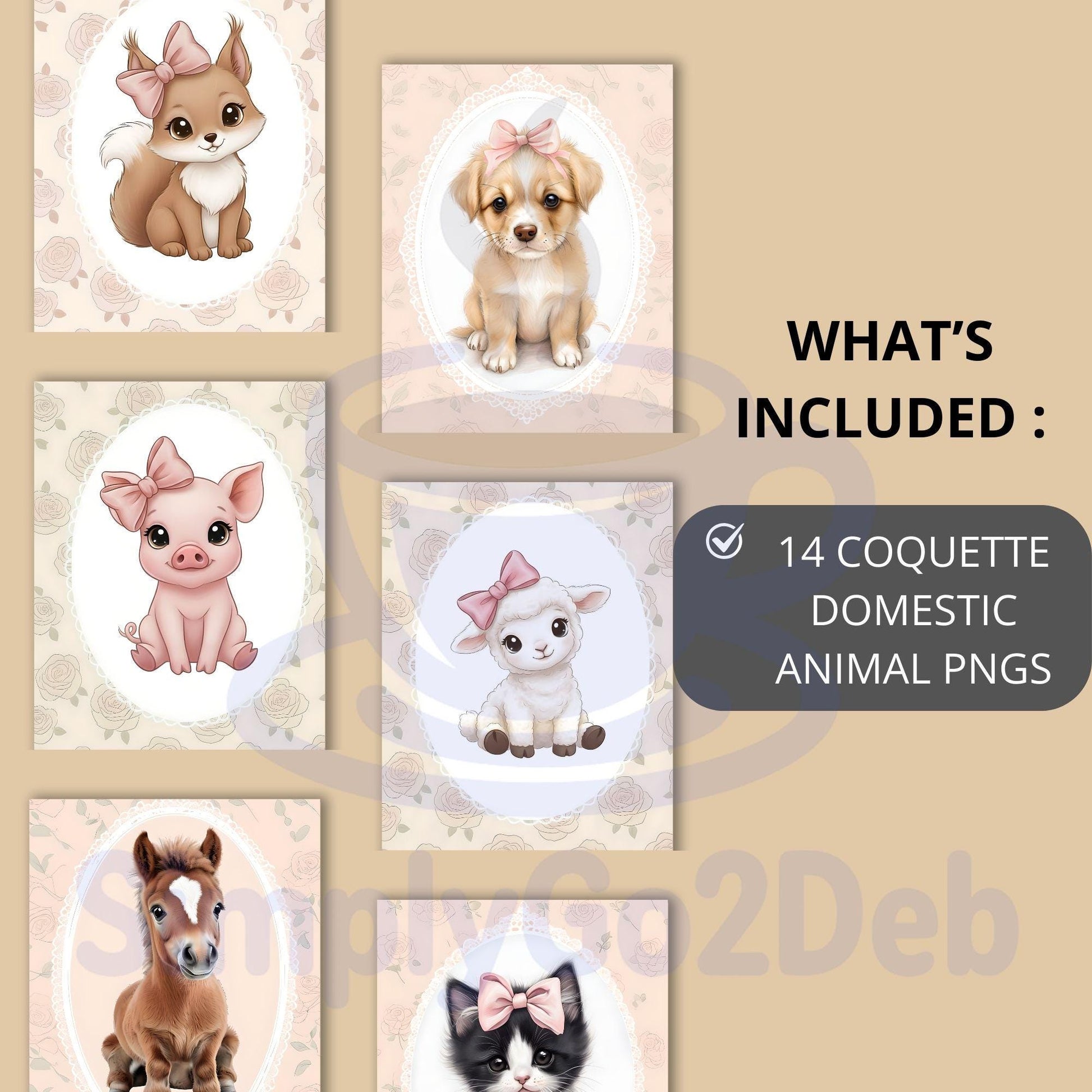 Coquette Baby Animal Nursery Wall Art, Pink Decor Set - Set of 14