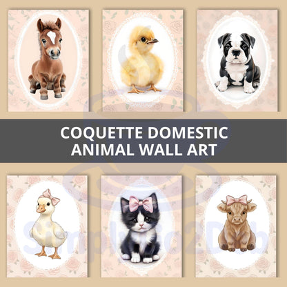 Coquette Baby Animal Nursery Wall Art, Pink Decor Set - Set of 14