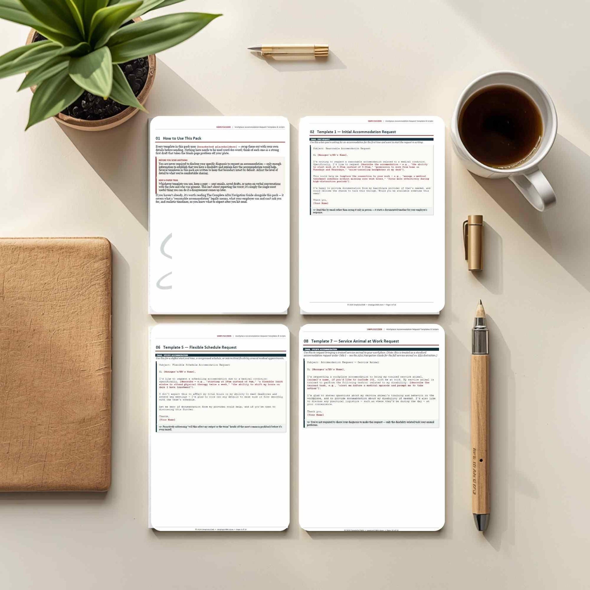 Workplace Accommodation Templates Pack | 12 ADA Request Scripts & Letters