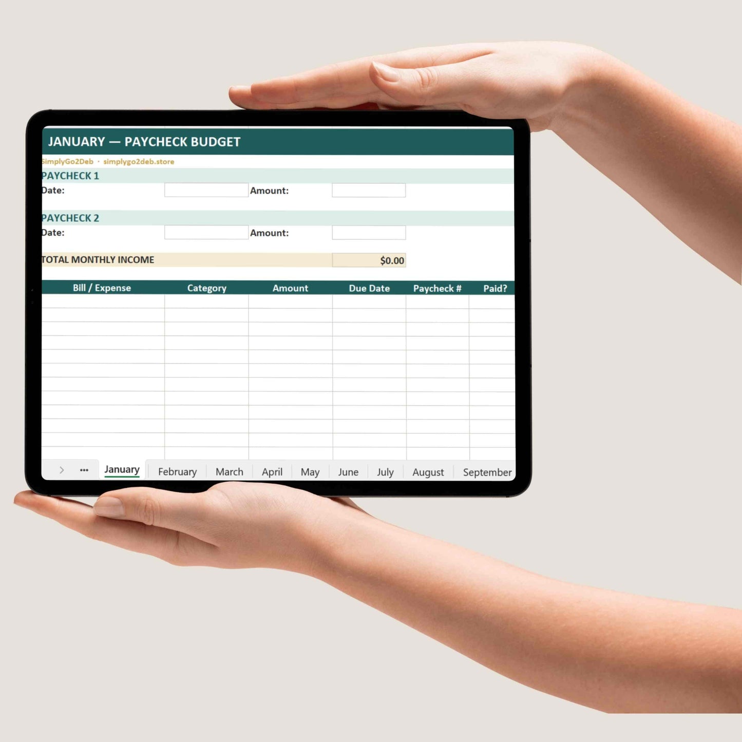 Paycheck Budget Planner Excel Spreadsheet, Monthly Budget Tracker Bill Organizer, Editable Template