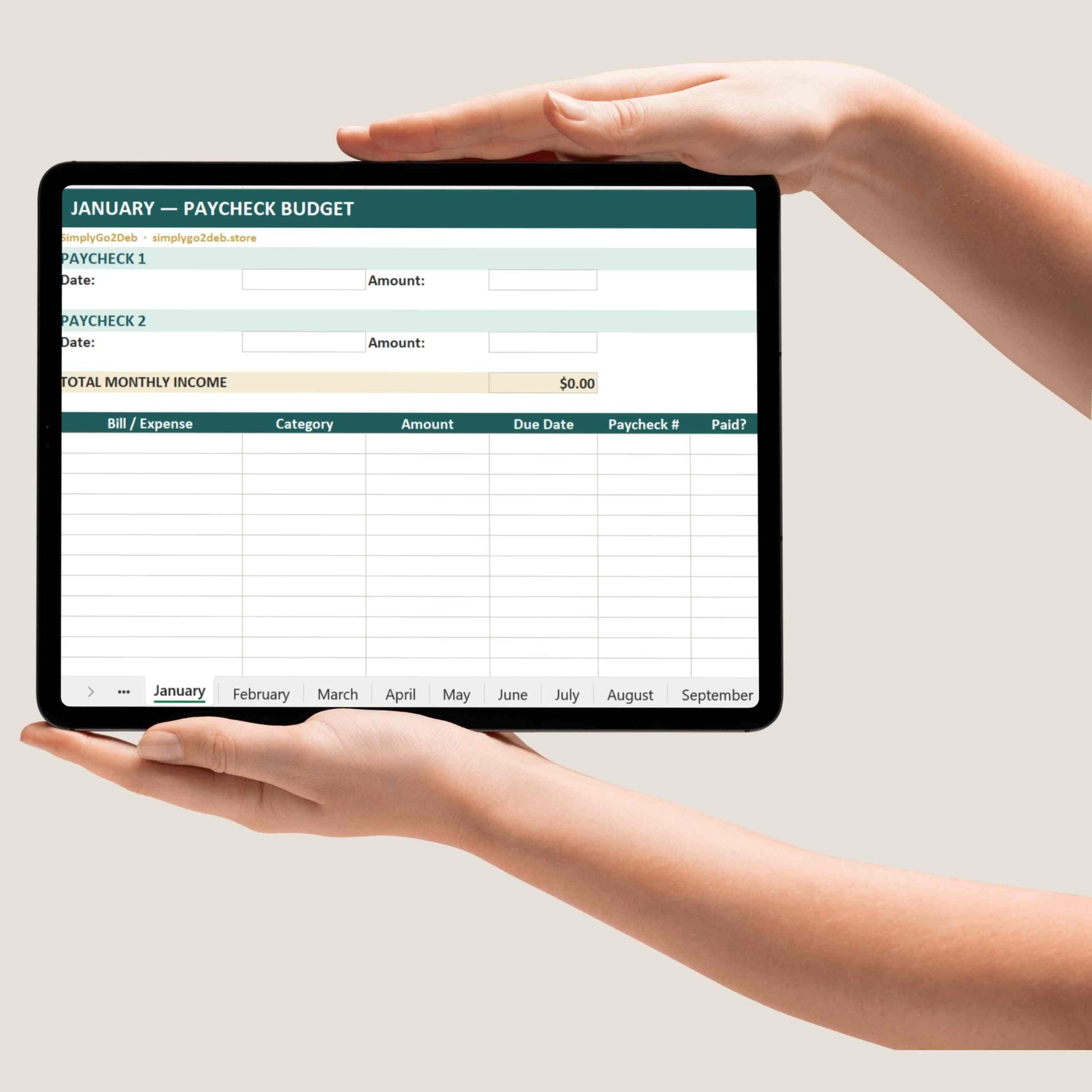Paycheck Budget Planner Excel Spreadsheet, Monthly Budget Tracker Bill Organizer, Editable Template